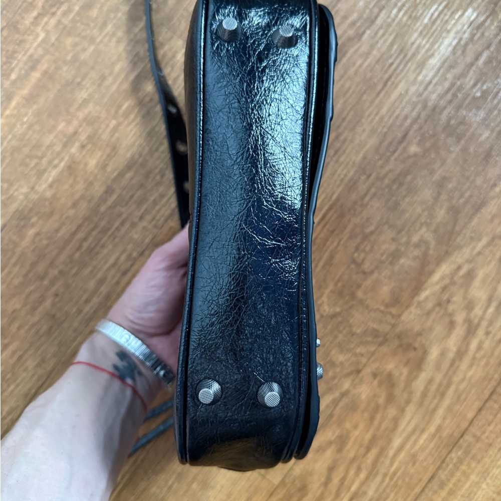 Black Cracked Leather Crossbody Bag With Stud hardware - Picture 9 of 9